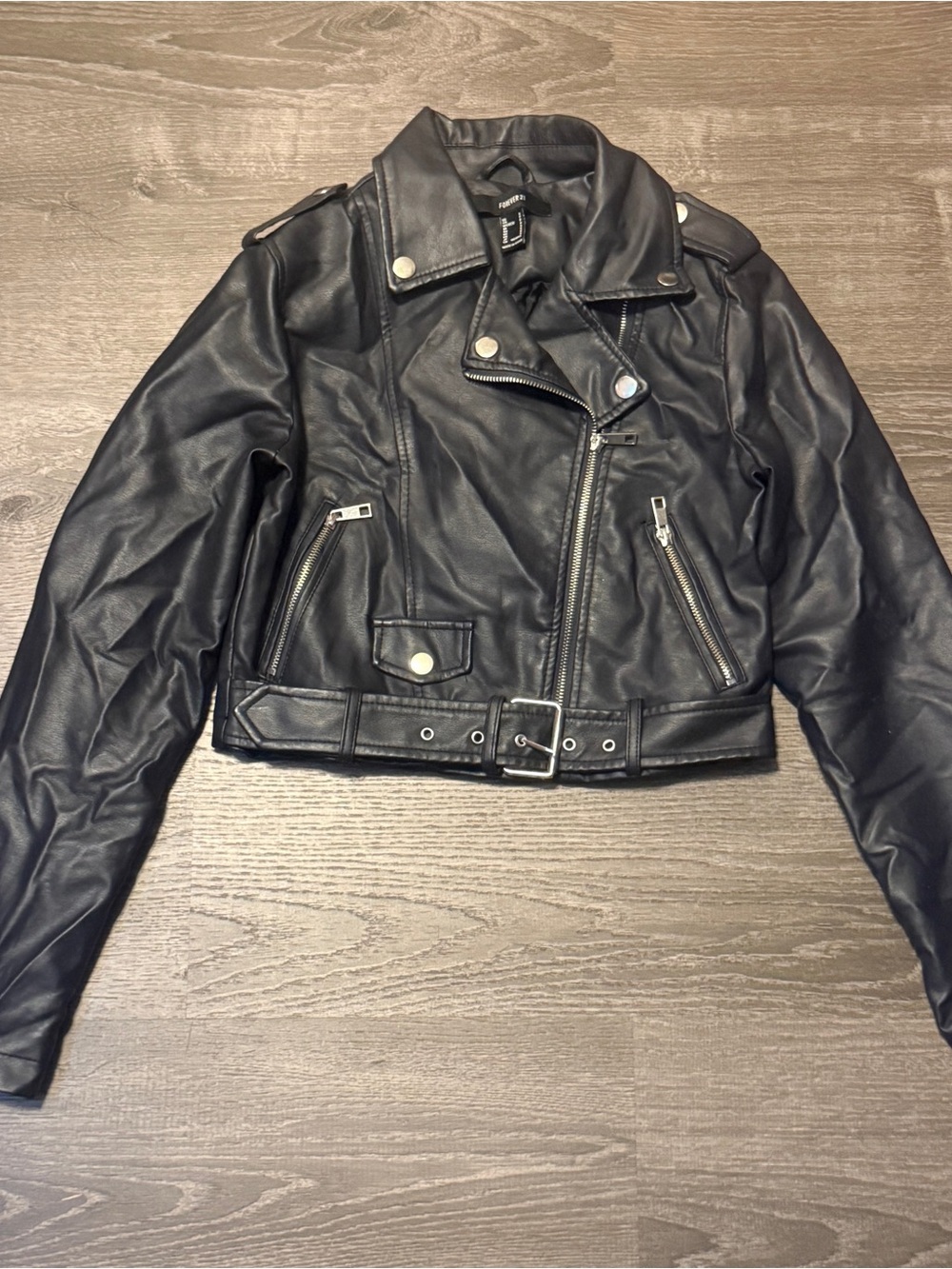 Forever 21 | Faux Leather Belted Moto Jacket | Black | Sz S